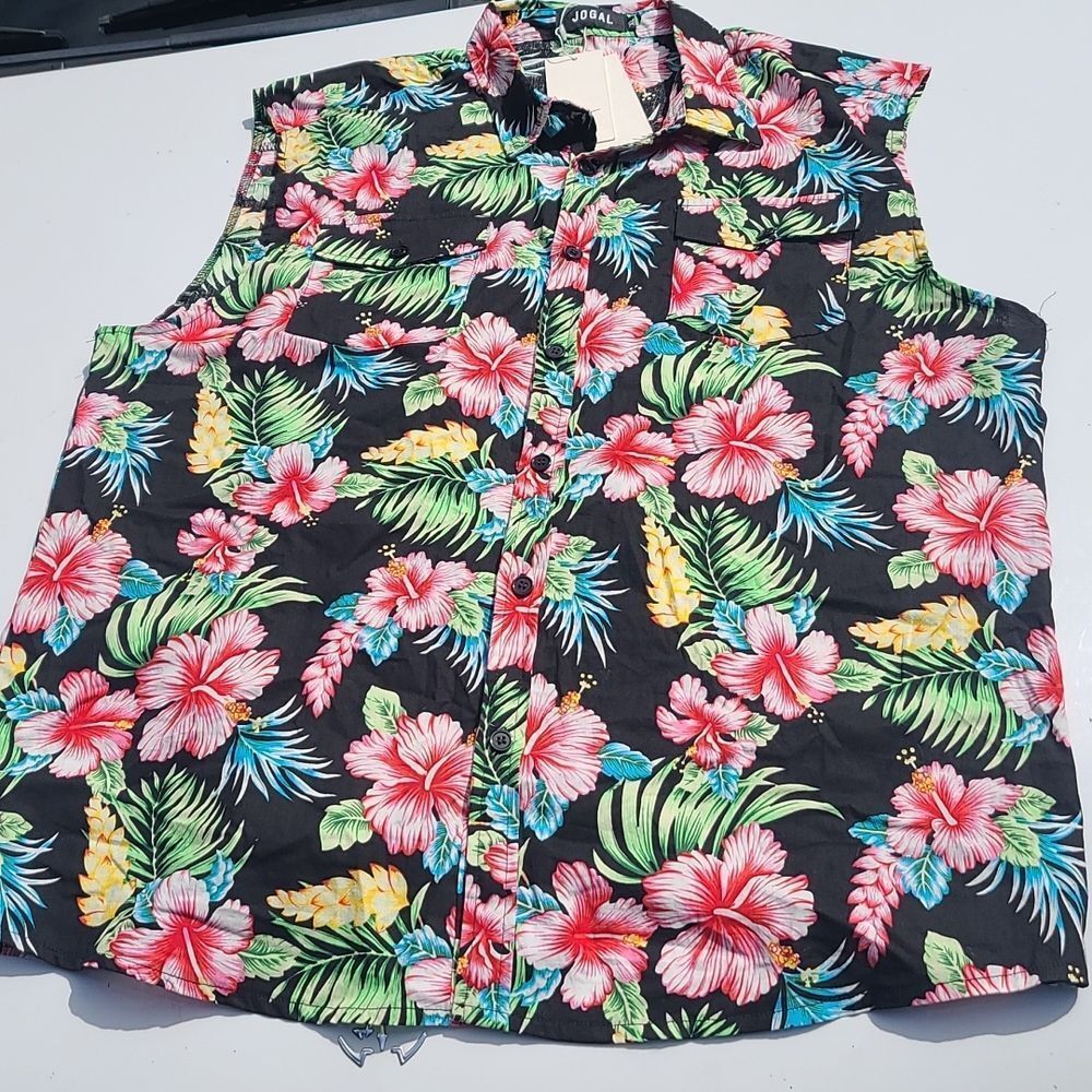 Jogal Hibiscus Floral Sleeveless Button up